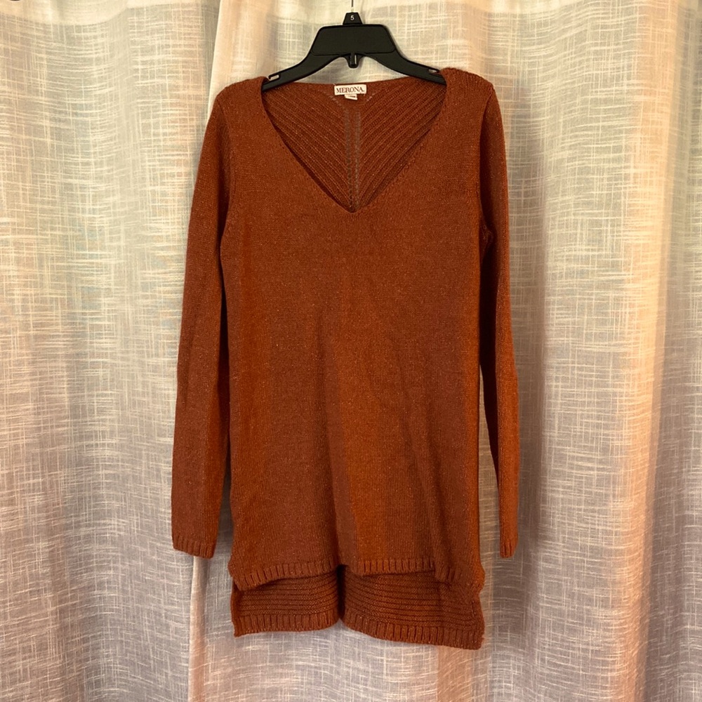 Ginger, open stitch back, high-low sweater